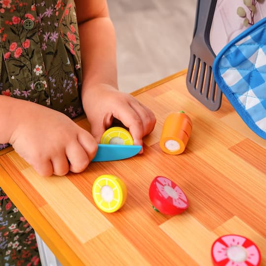 KidKraft Simply Stylish Wooden Play Kitchen Set with Lights, Choppable Food & Accessories